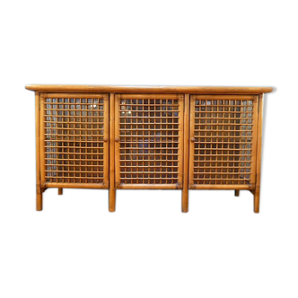 Sideboard in rattan and glass 1970
