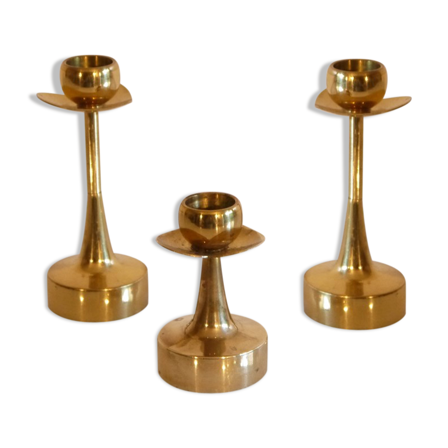 Set of 3 Scandinavian brass candle holders 1970