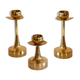 Set of 3 Scandinavian brass candle holders 1970
