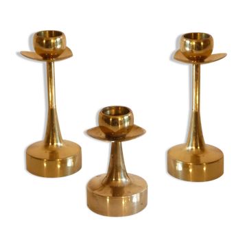 Set of 3 Scandinavian brass candle holders 1970