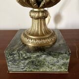 Paire de cassolettes marbre vert et bronze doré