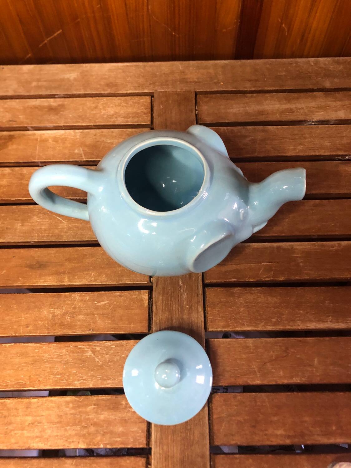 Old Teapot Elephant Shape Ceramic Sky Blue Vintage #A472b