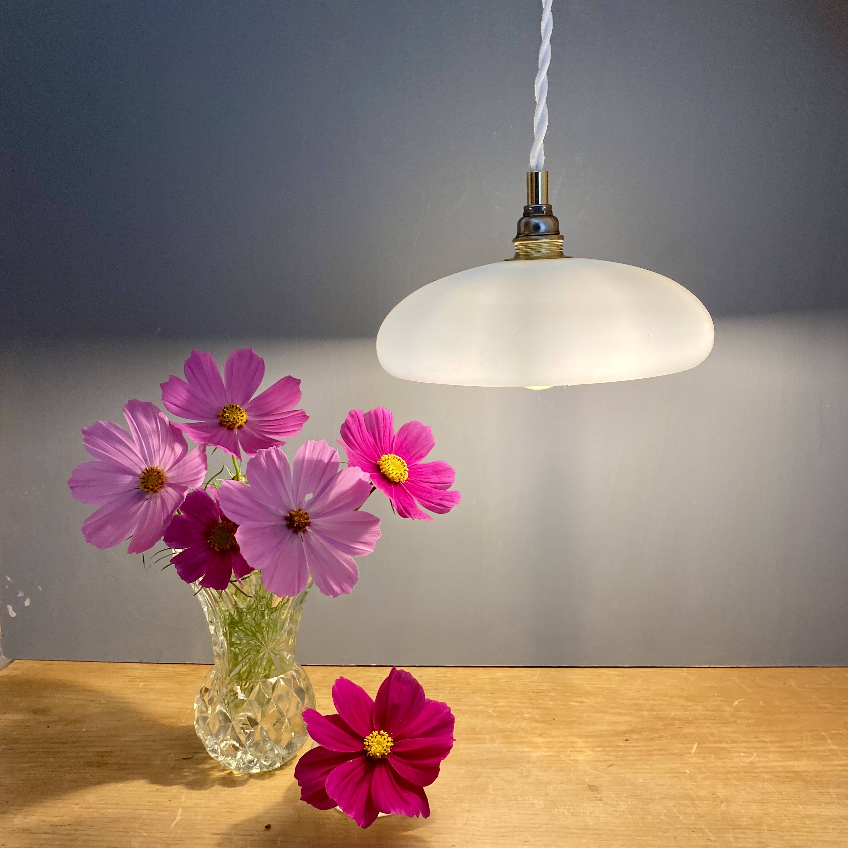 Vintage lampshade pendant light in blue opaline