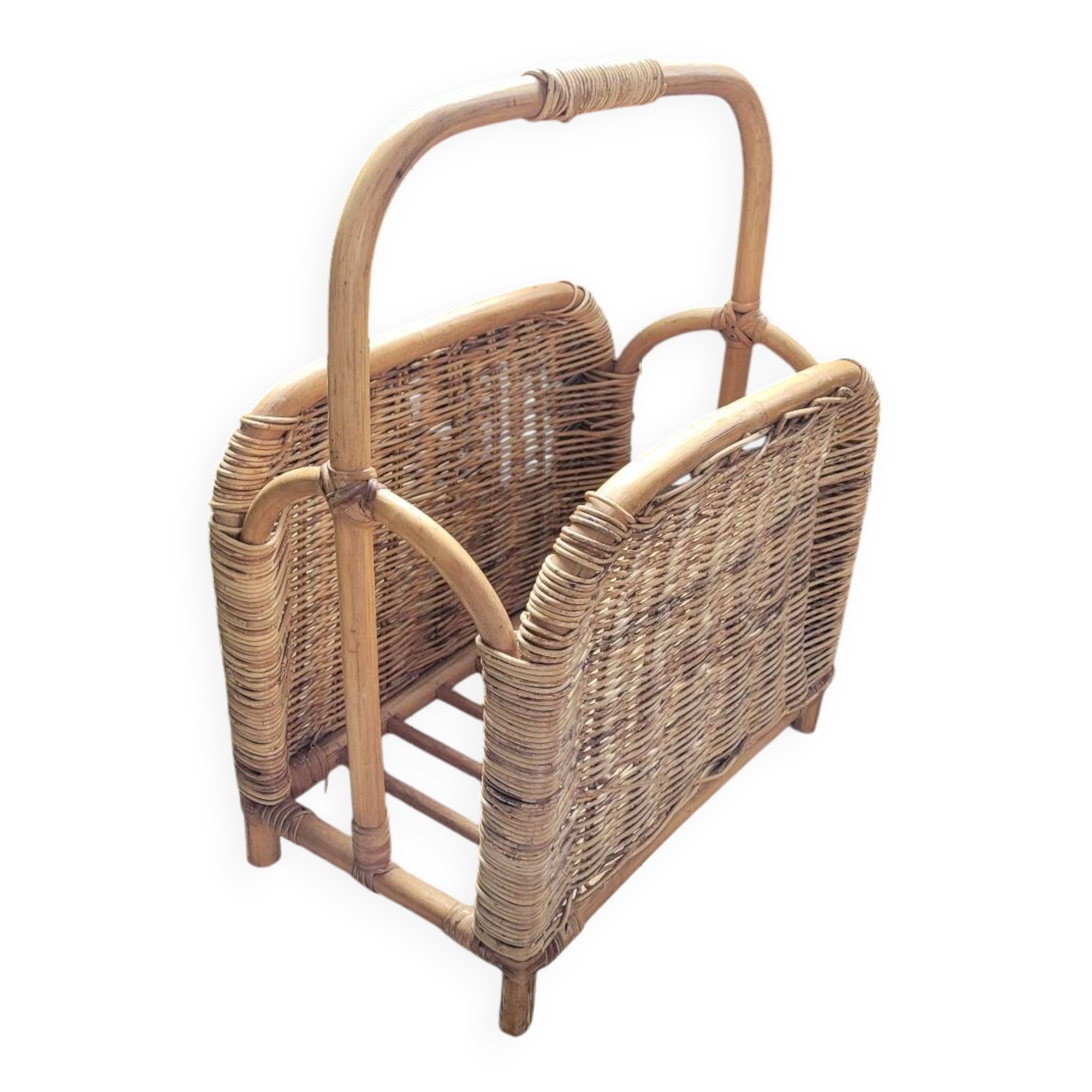 Vintage bamboo and rattan magazine rack