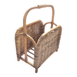 Vintage bamboo and rattan magazine rack