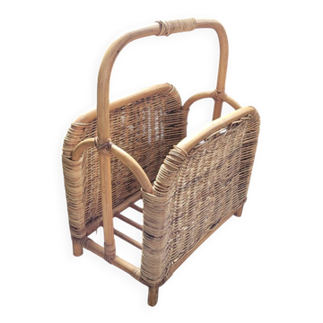 Porte-revues vintage en bambou et rotin