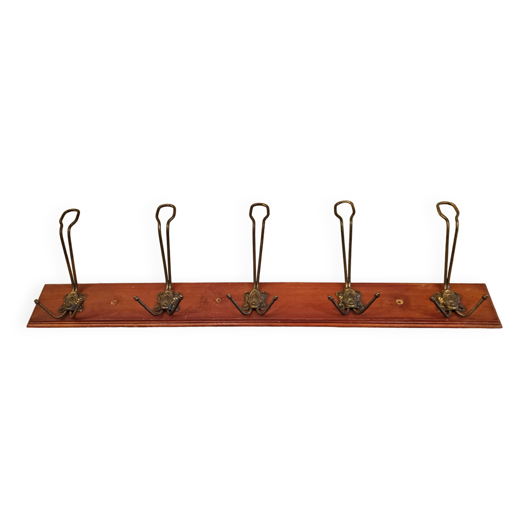 Old wood metal wall coat rack with 5 hooks