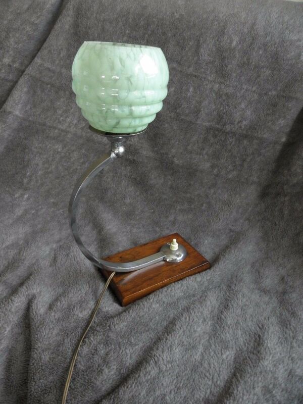 Lampe de table ou bureau verre et bois vintage