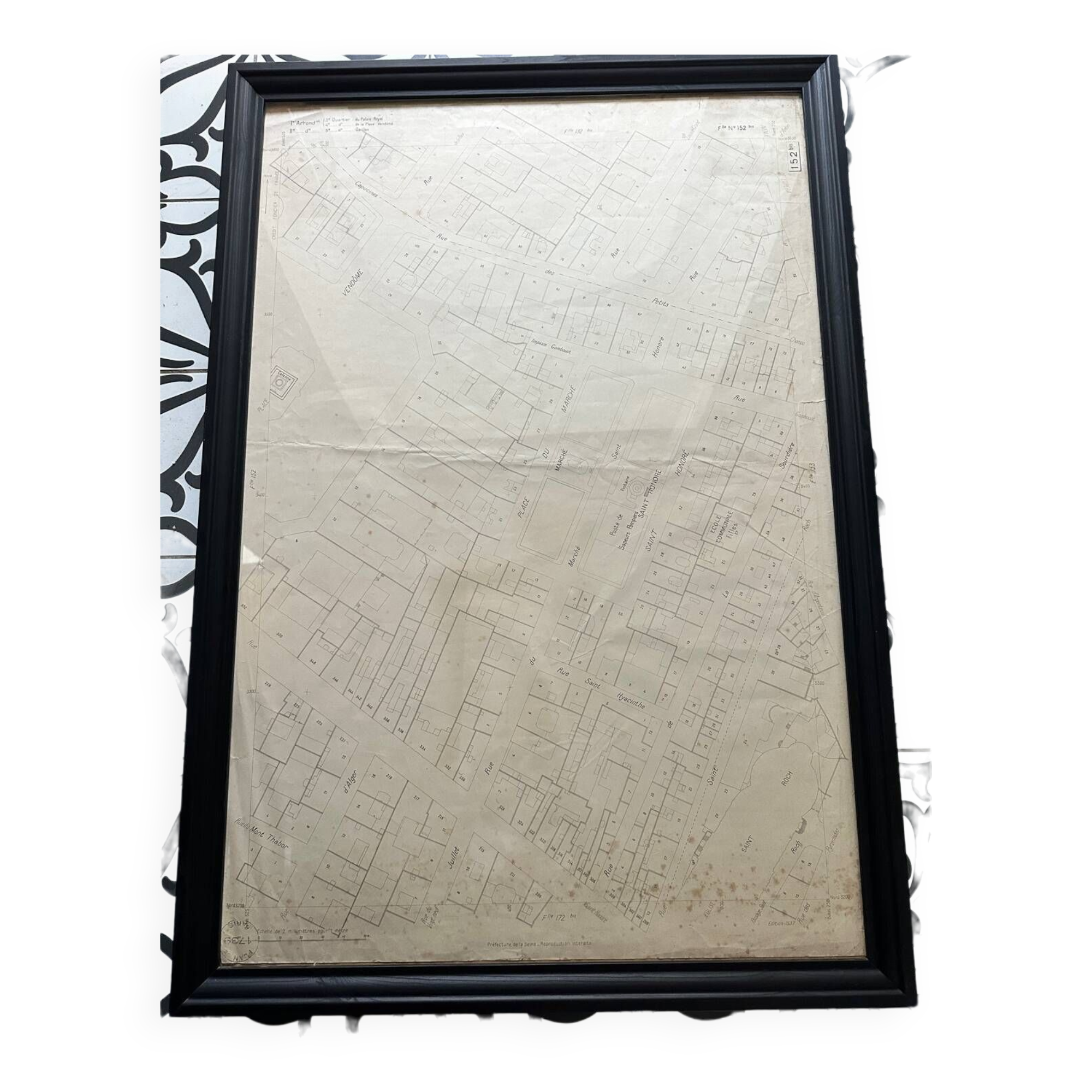 Poster large old map of paris 1739