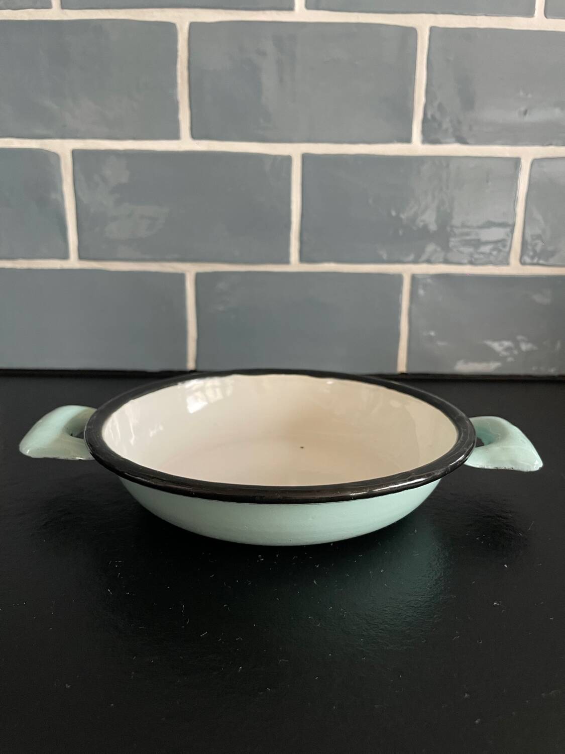 Egg dish in sky blue enameled sheet metal