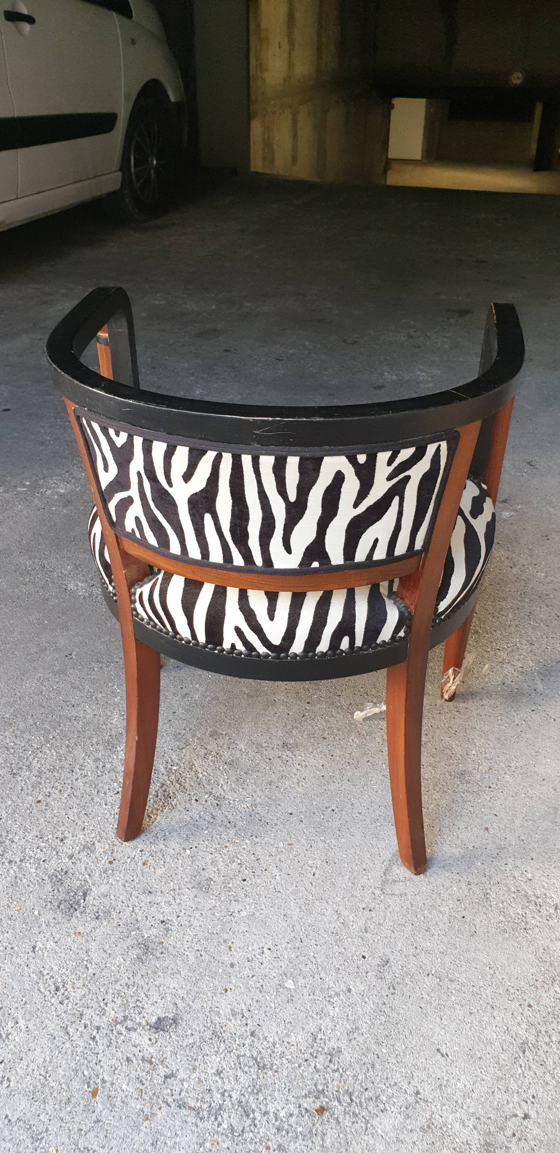 Art deco armchair with zebra tapestry