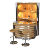 Suede and chrome dry bar with barstools in cognac, italy 1970s