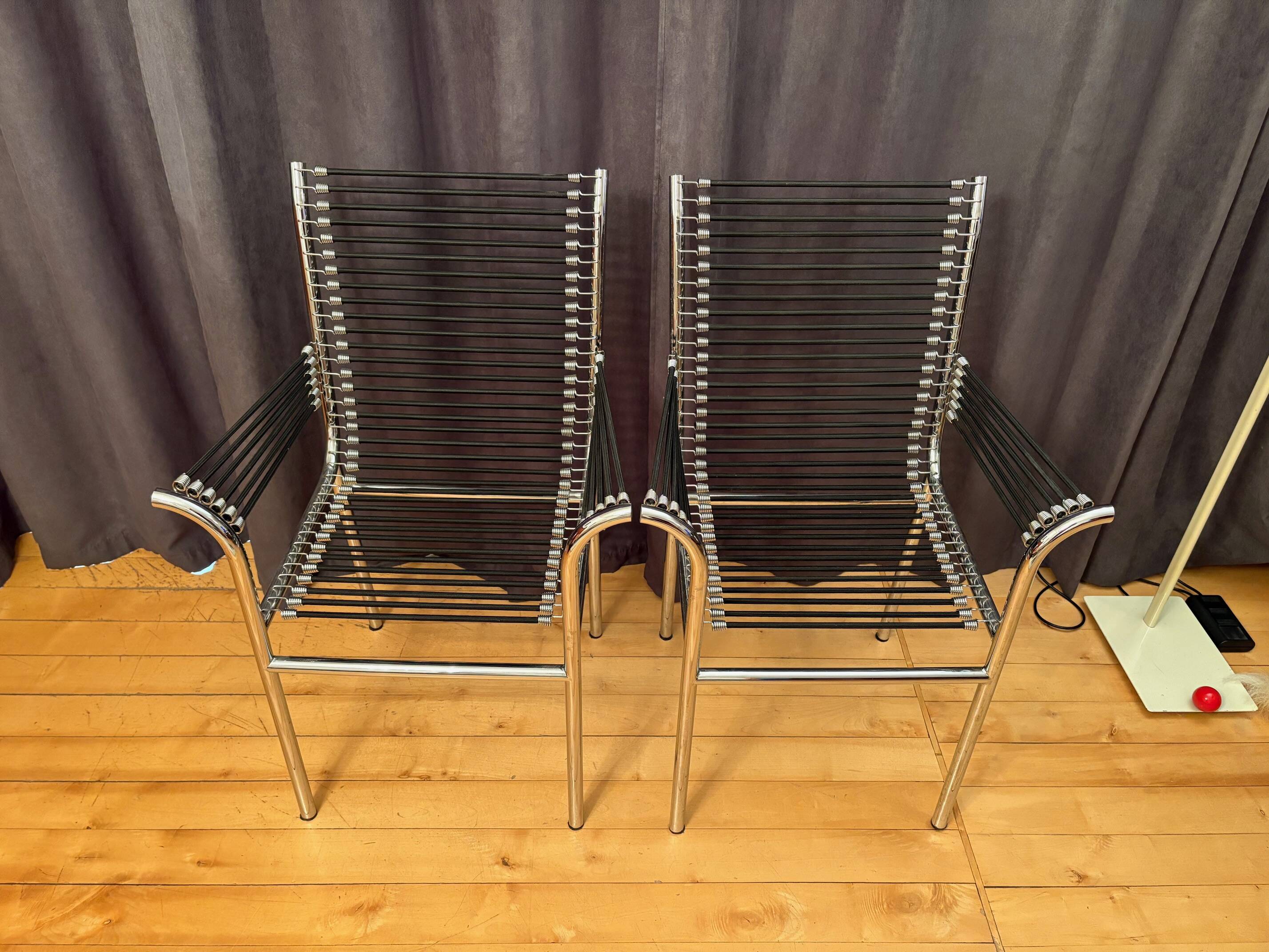 Pair of "Sandows" chairs designed by Rene Herbst, Bauhaus, France, 1980s