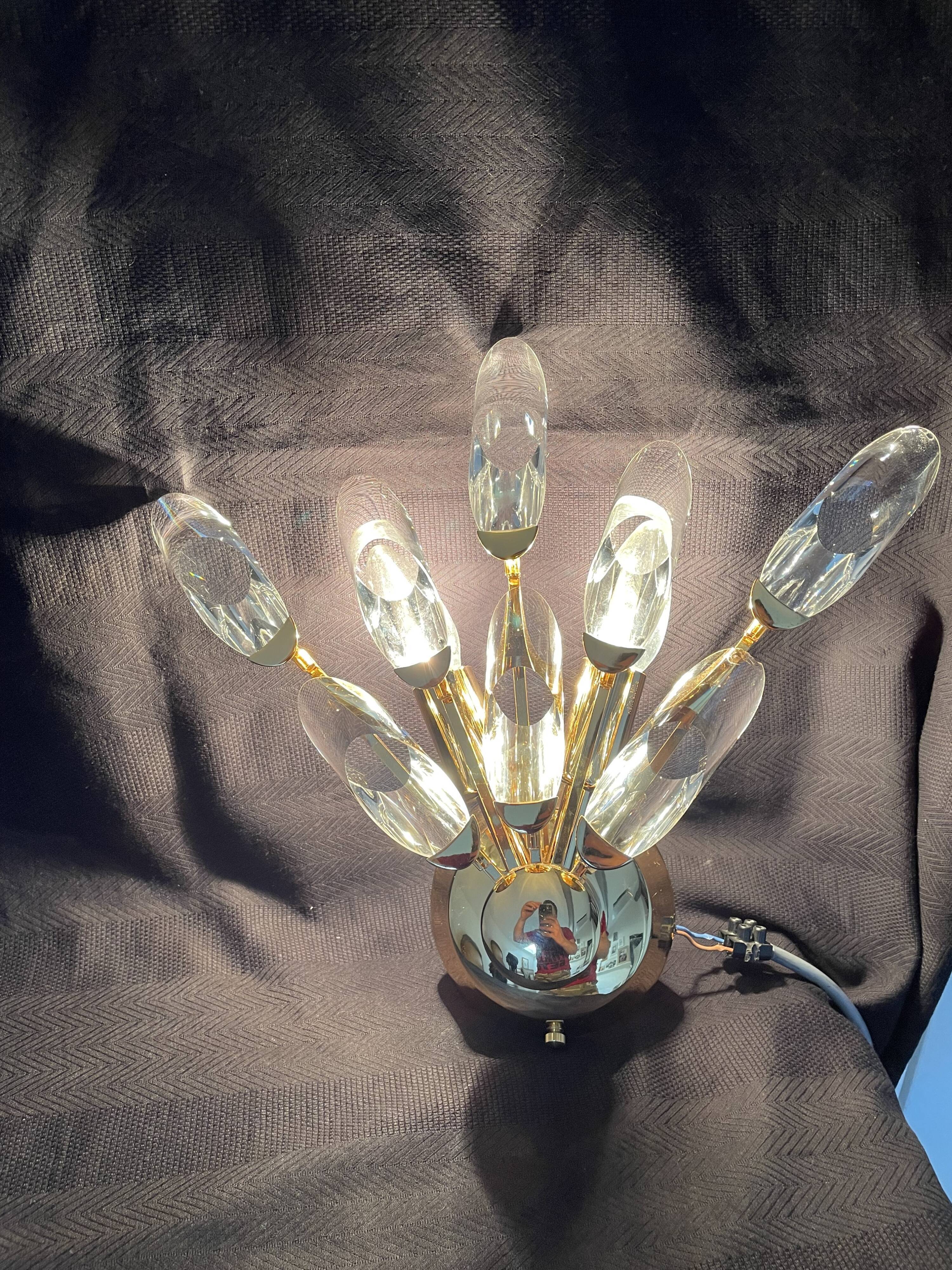 Appliques en cristal et acier doré de Stilkronen modèle Comète - Oscar TARLASCO , 1970s, Set de 2