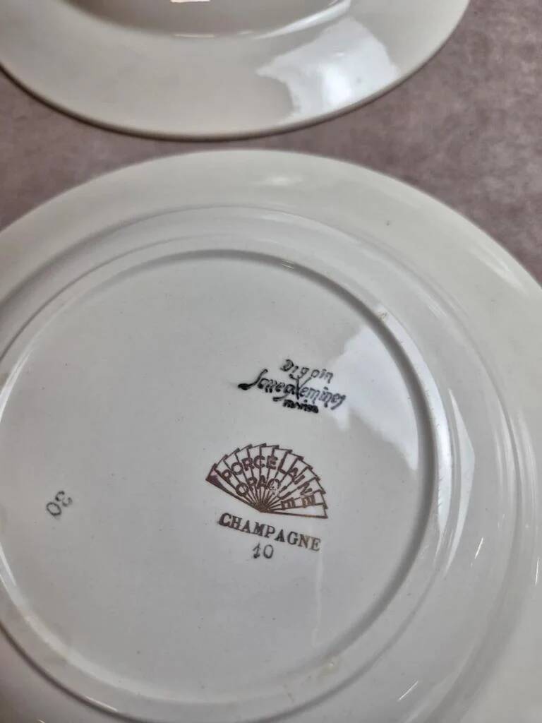 Set of 7 deep plates Digoin Sarreguemines Champagne – Opaque porcelain – Vintage ironstone