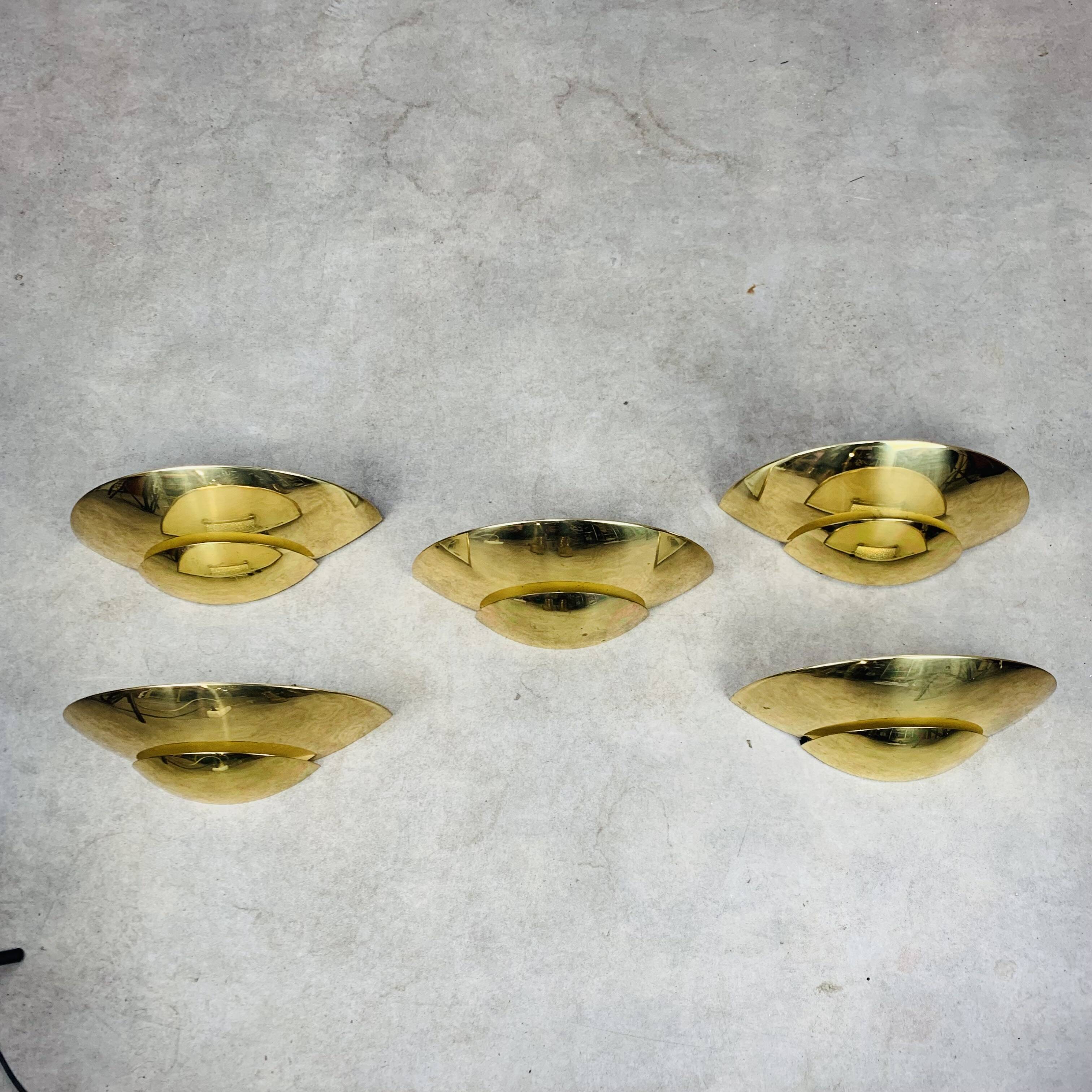 5 half moon brass wall lights Hollywood Regency style by Egoluce