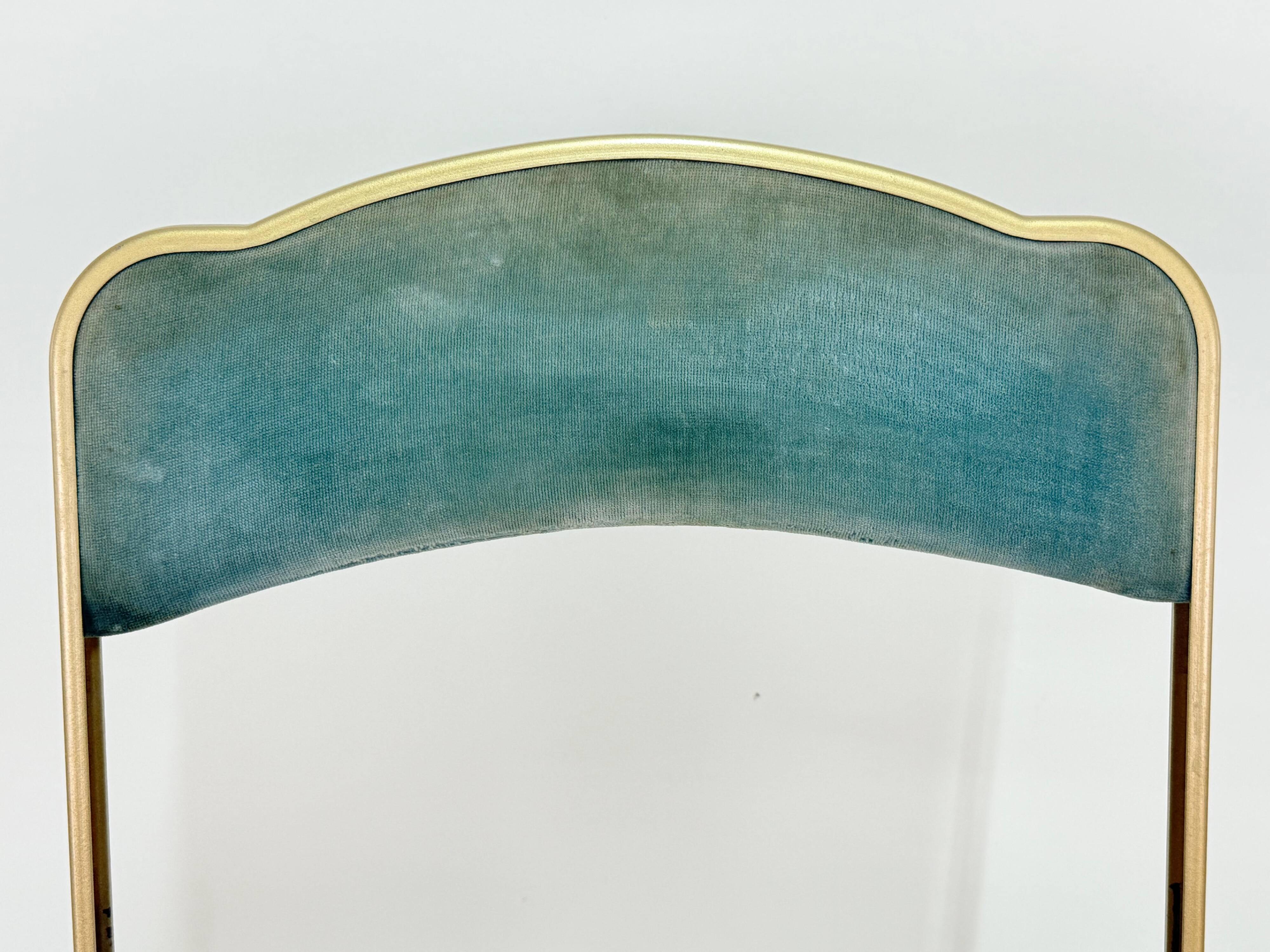 Old pair of chaisor folding chairs - metal & velvet - vintage 60's 70's