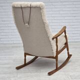 1970s, Danish rocking chair, reupholstered in quality genuine sheepskin.
