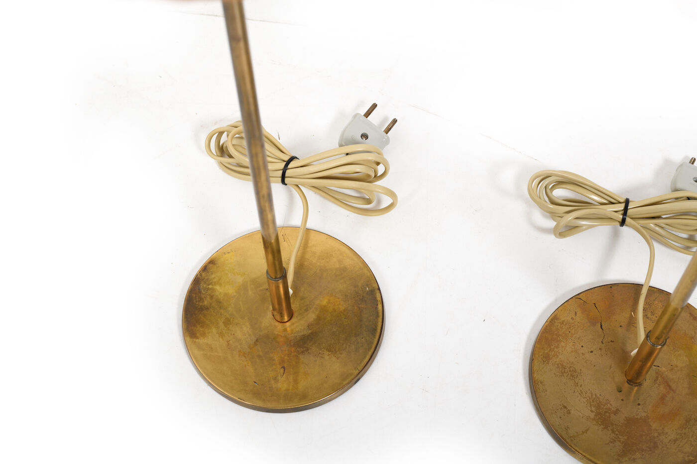 Pair of mid century table lamps with wicker shades by lyfa