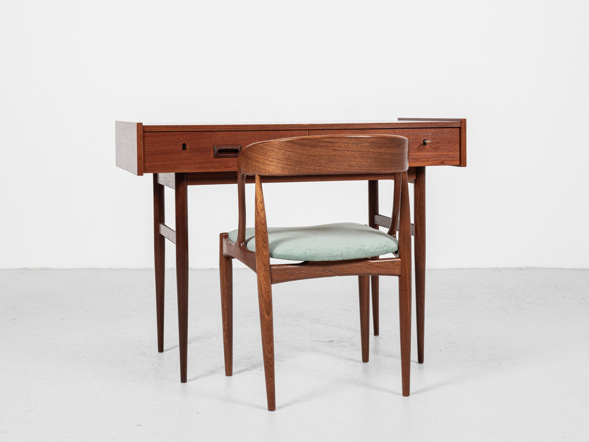 Midcentury danish compact desk with 2 drawers in teak 1960s