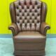 Original English Chesterfield Wingback Chair - Vintage Cognac Leather
