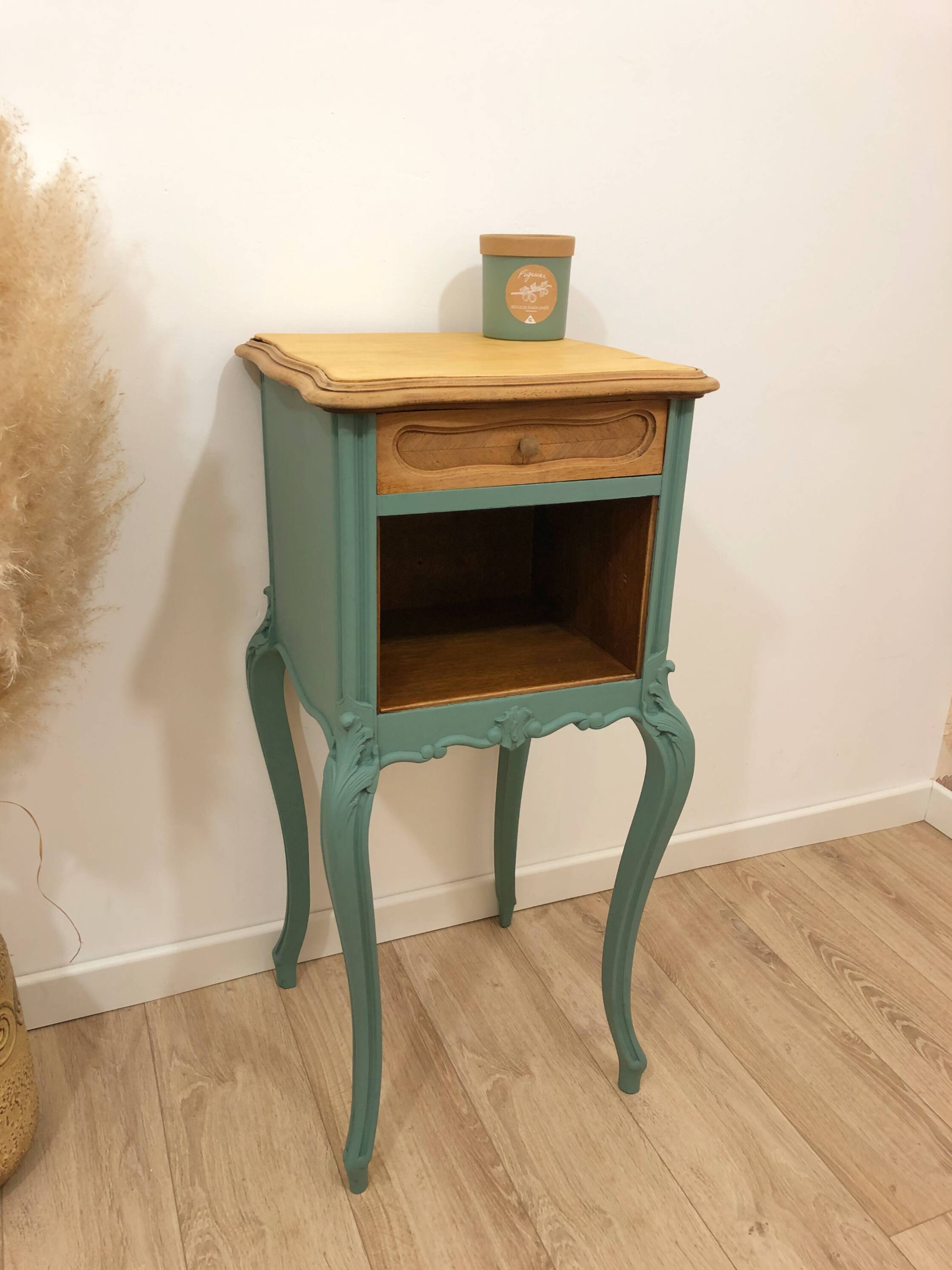 Louis XV style bedside table in celadon green