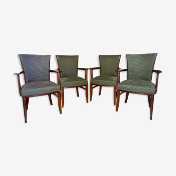 Lot of 4 armchairs bridge mahogany 30s