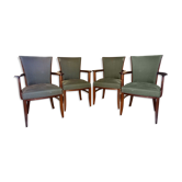 Lot of 4 armchairs bridge mahogany 30s