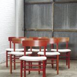 6x red stained beech dining chairs "Model 250" by Farstrup Denmark, 1960's