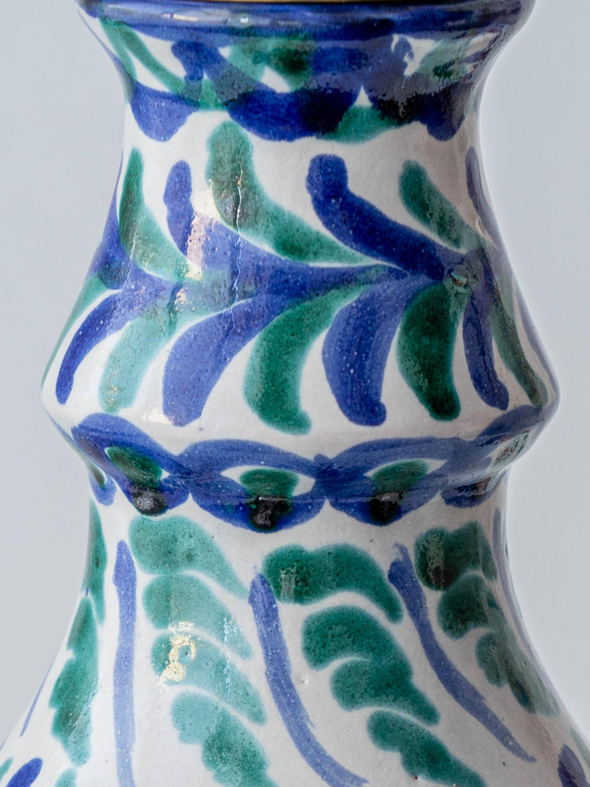 Fajalauza ceramic table lamp with hand-woven shade, Granada, Spain.