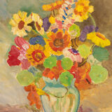 Colorful Bouquet of Flowers, Acrylic on Plate, 41 x 50 cm