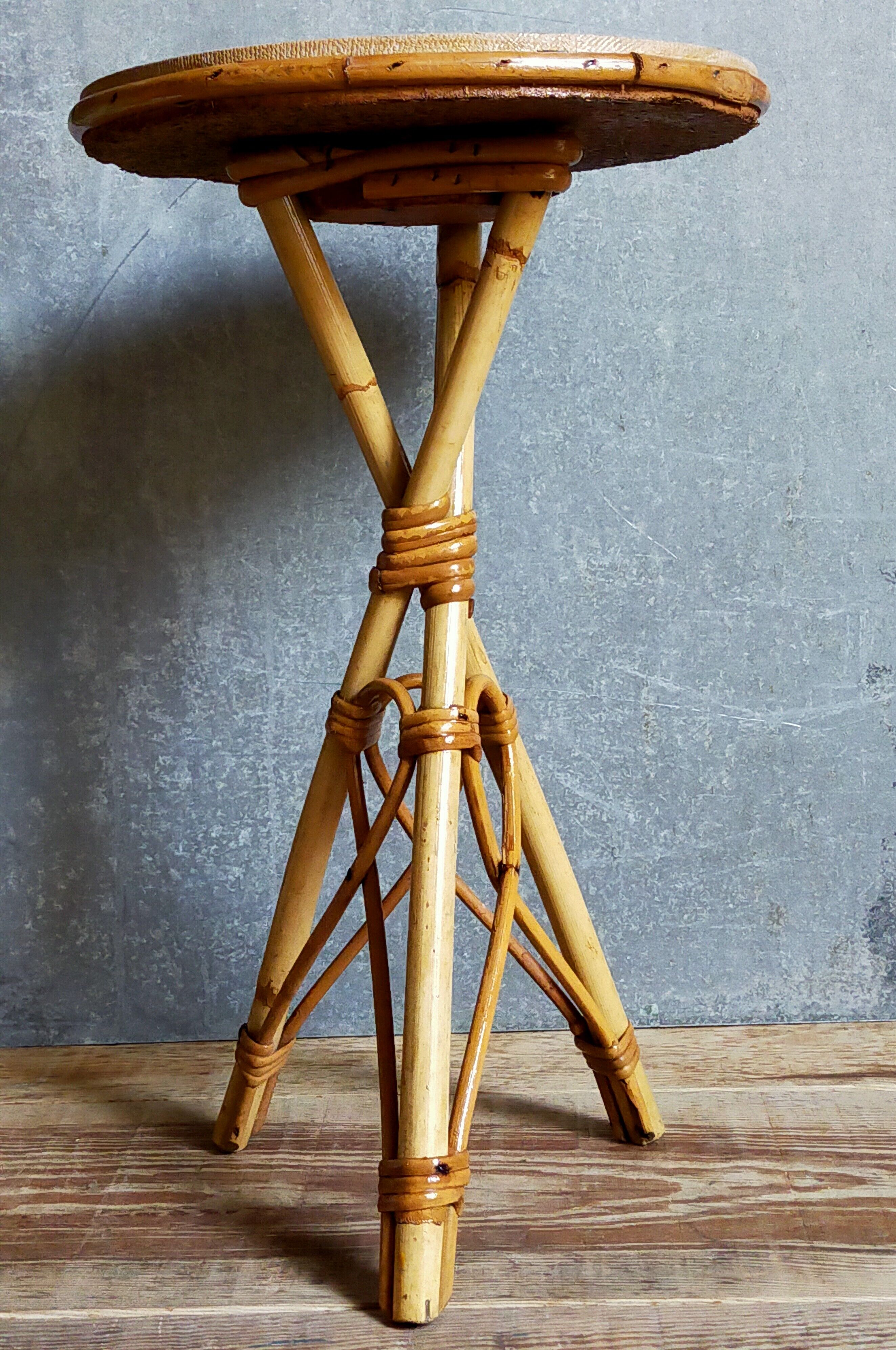 Rattan tripod plant holder harness 50s