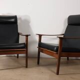 Pair of Scandinavian teak and leatherette armchairs, 1960