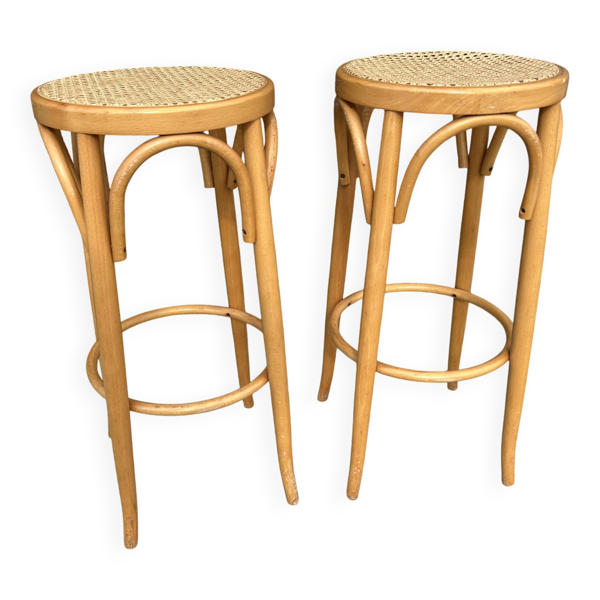 Set of 2 vintage rattan bar stools