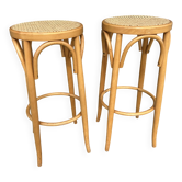 Lot de 2 tabourets de bar en rotin vintage