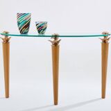 Solid oak and bronze glass console signed Garouste & Bonetti 1995