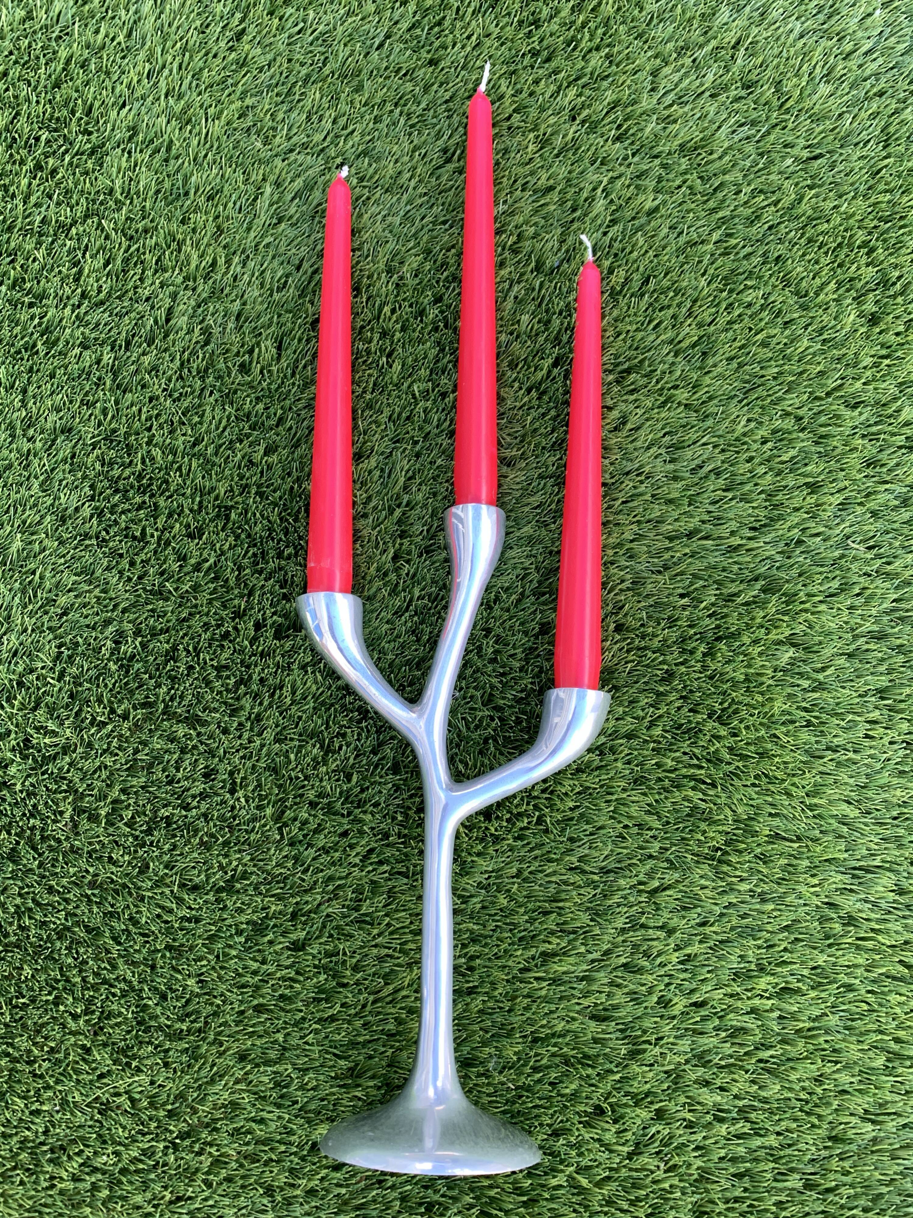 Organic candle holder in brushed aluminum, 3 branches, 1970