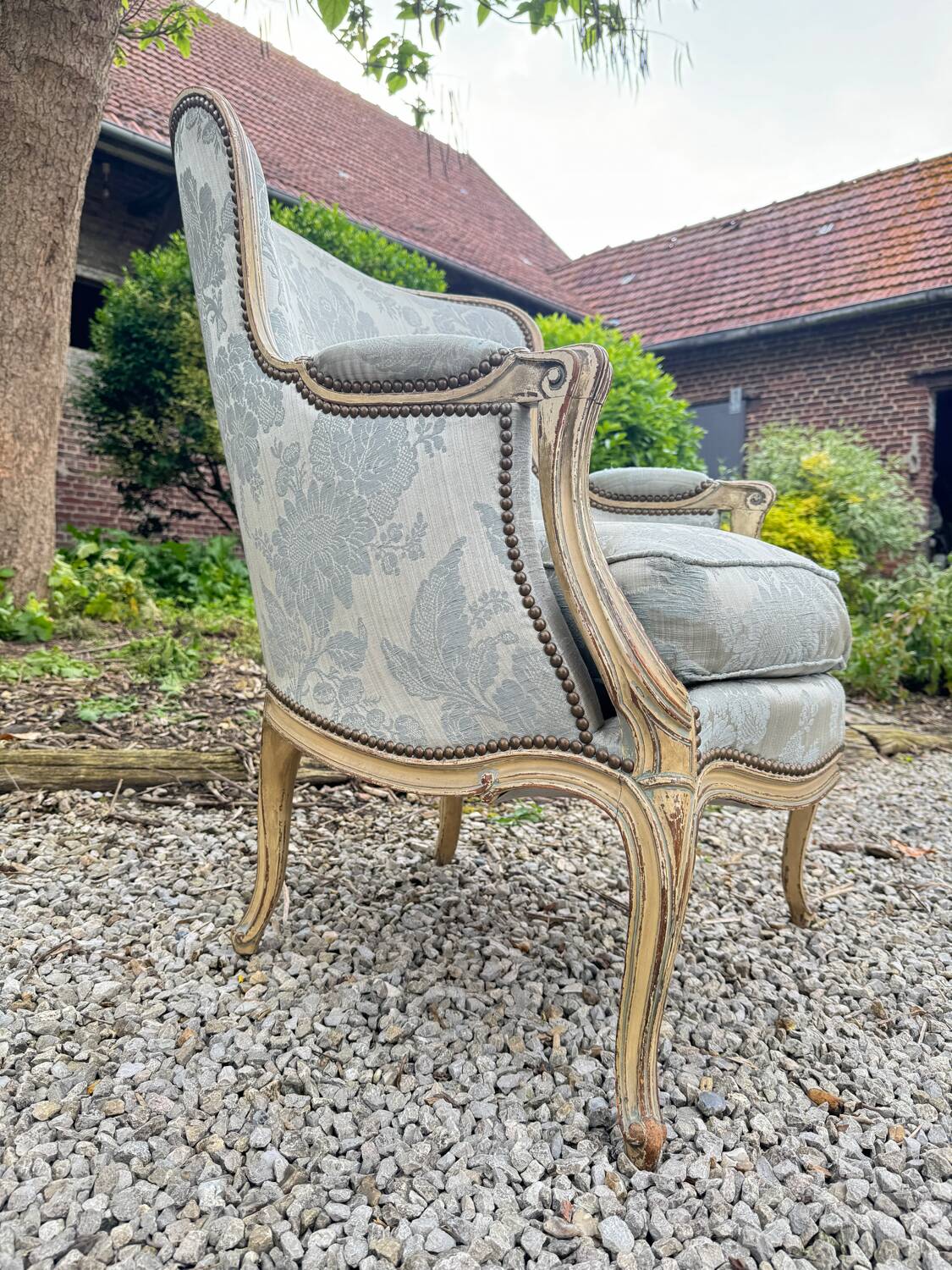 Large bergère in lacquered wood louis xv style xix eme century