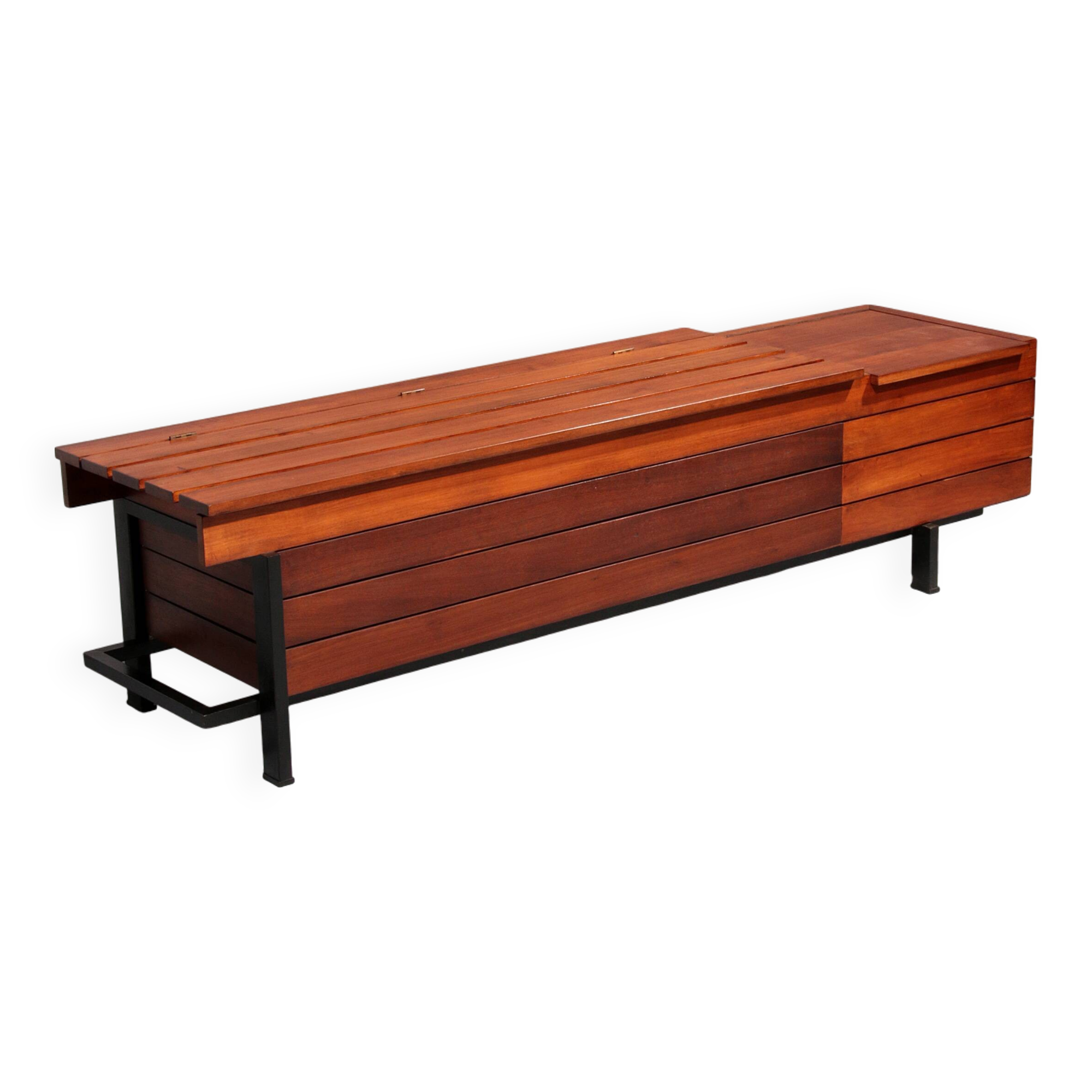 Vintage Wooden Bench with Storage Italiaans 1960