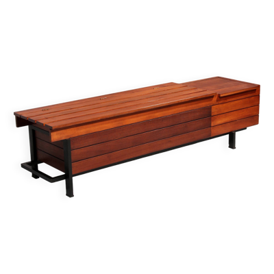 Banc vintage en bois avec rangement Italiens 1960