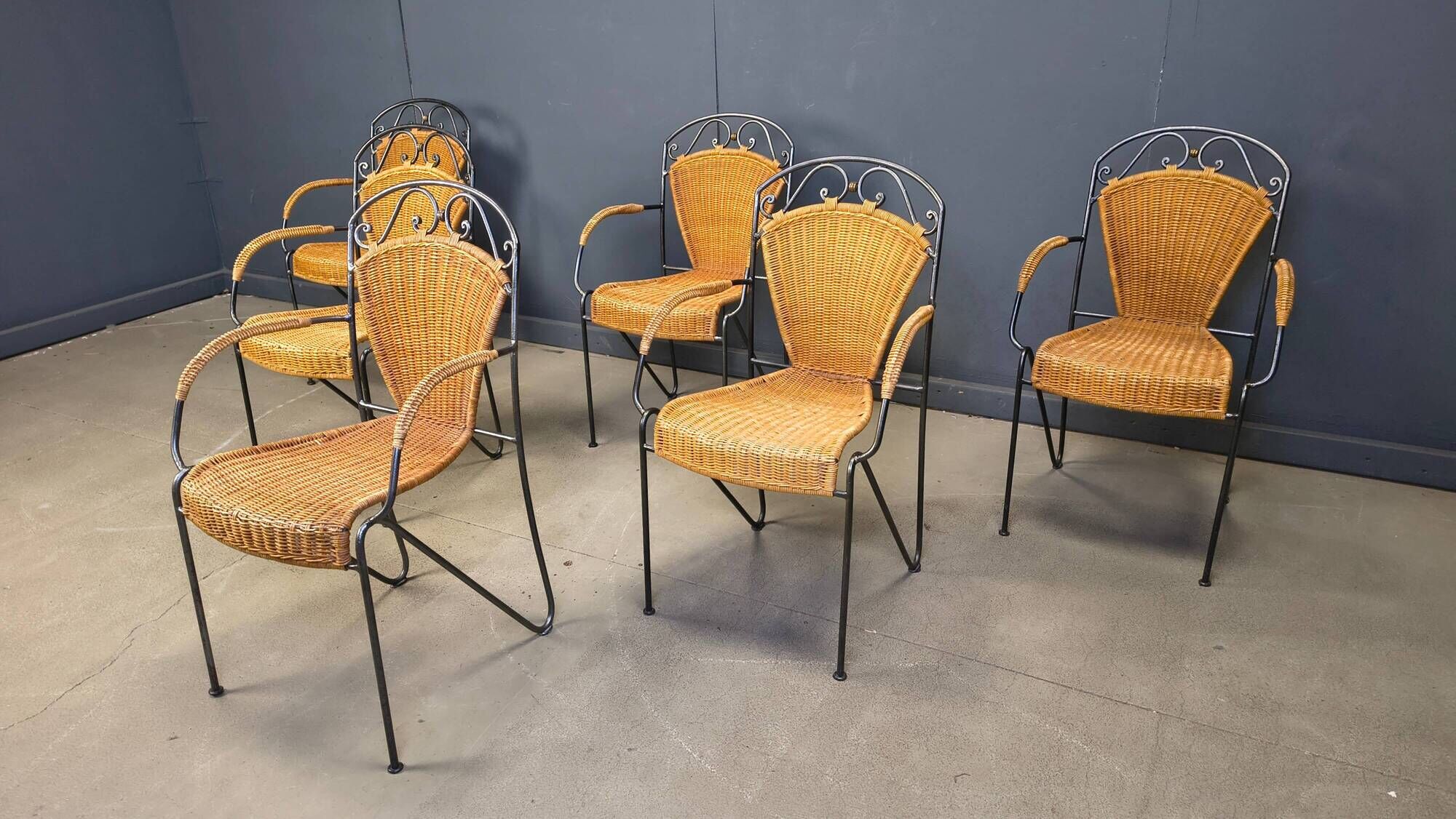 Wicker chairs attributed to Frederick Weinberg, 1960s, set of 6