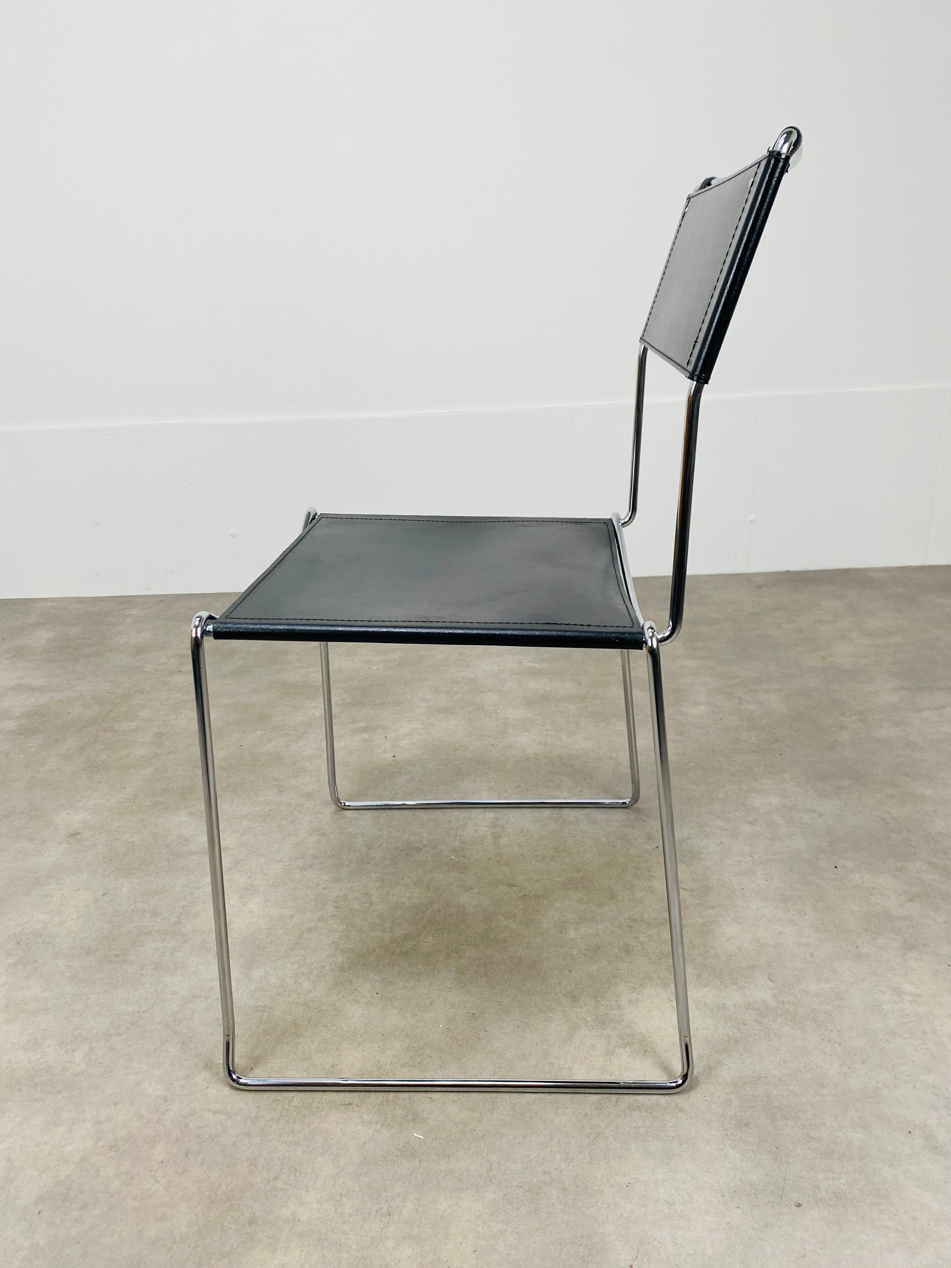 4 chairs Spaghetti Giandomenico Belotti black leather for Alias