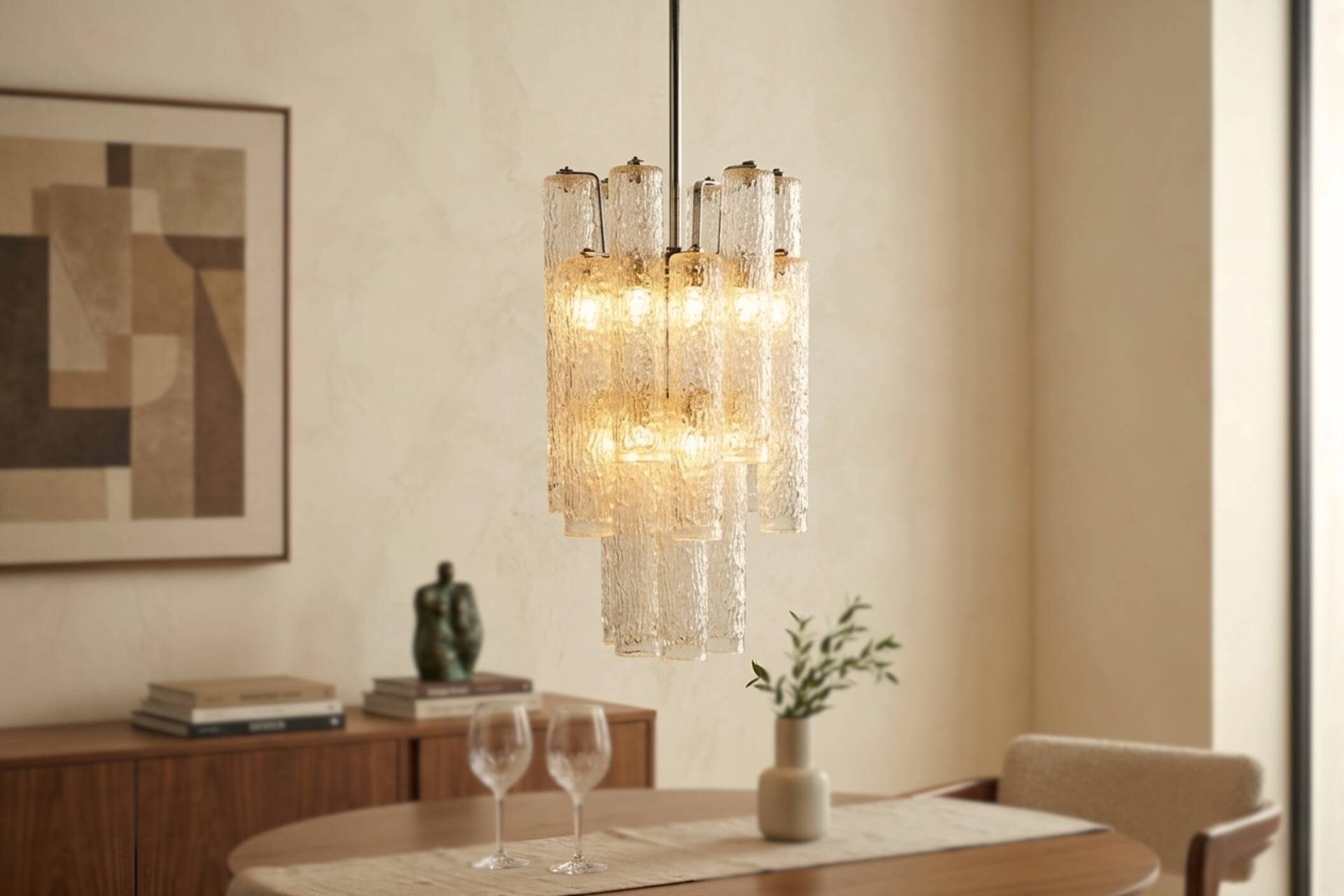 Lampadario Vintage in Vetro di Murano "Effetto Ghiaccio" – Anni '70 – Desig