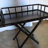 Foldable desk table in blackened wood and carved bamboo style, 1950s