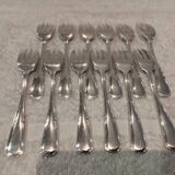 12 silver-plated metal cake forks by silversmith Guillaumot, contours