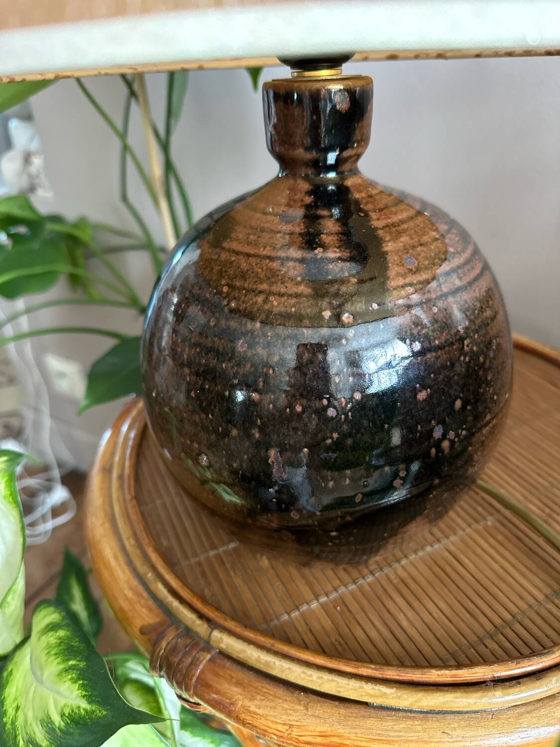 Sandstone ball lamp by Guy Baudat, vintage ceramic