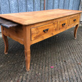 Antique Louis XV table with 3 drawers and 1 pull-out in solid cherry wood