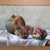 Watercolor "les grenades" signed e. fournillier 1915, in gilded wood frame, still life, perpignan 66