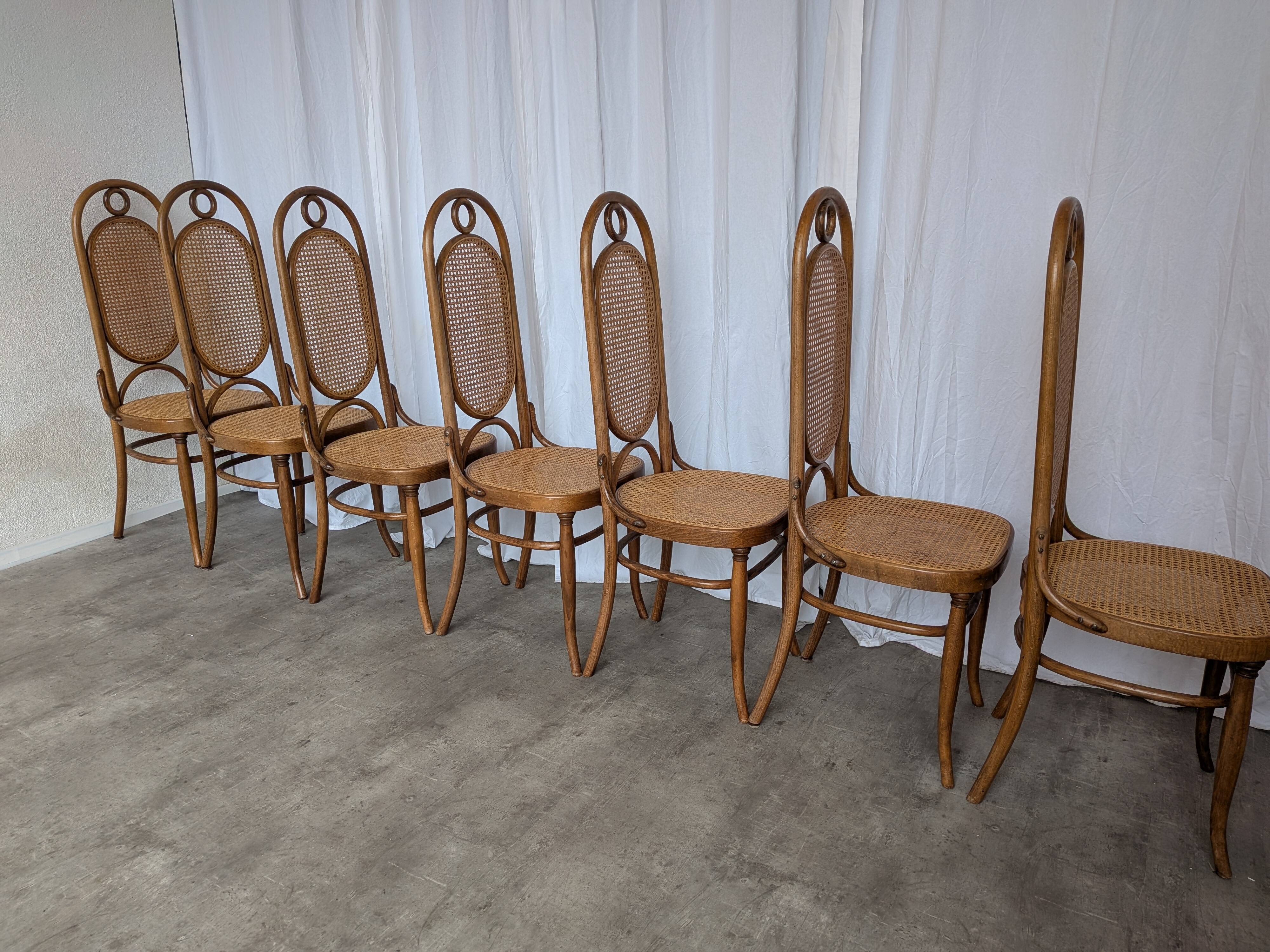 Set of 8 Vintage Bentwood Cane Dining Chair, Thonet Style, 1970s Yugoslavia