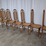 Set of 8 Vintage Bentwood Cane Dining Chair, Thonet Style, 1970s Yugoslavia